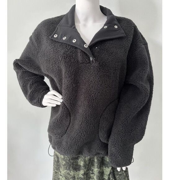 Ugg Black Atwell Sherpa Half Snap Front Pullover Fleece Jacket size Medium - Picture 1 of 8